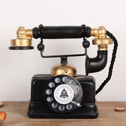 Vintage Telephone Statue Antique Shabby Old Phone Figurine Home Decor KM88